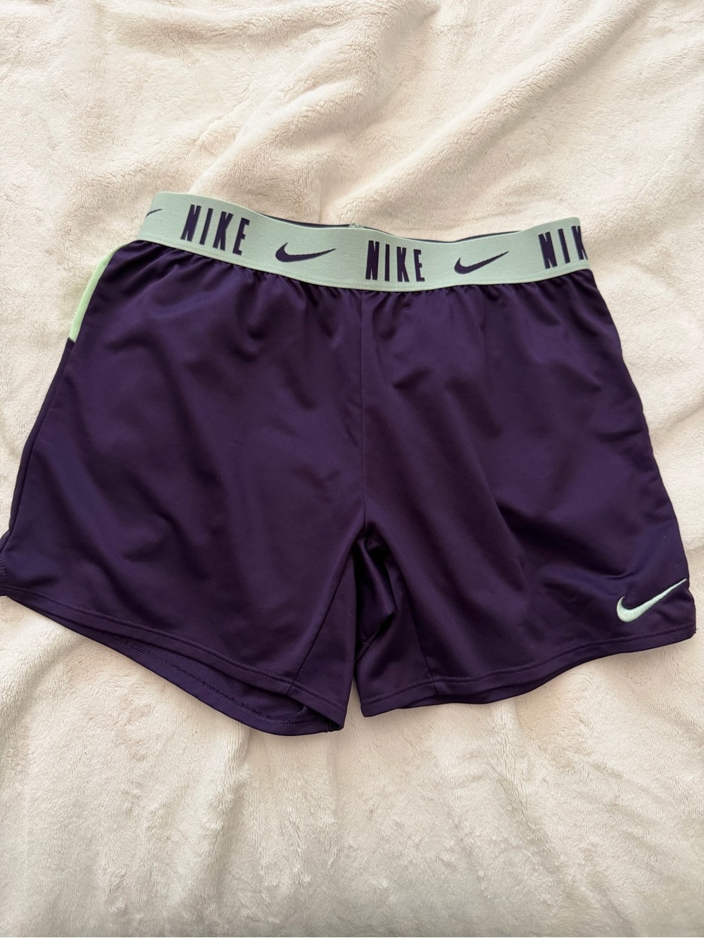 Nike Girls Purple Athletic Shorts with Mint Waistband